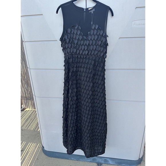 Anthropologie Foxiedox black peacock 3D Appliqués Illusion Sheer Neck dress Sz M - Picture 4 of 16